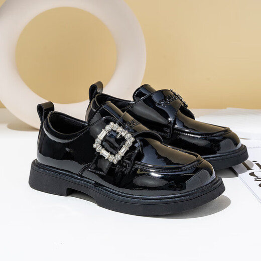 YEEHOO girls student shoes autumn campus performance vintage Velcro button British style fashion versatile small leather shoes black 32 inner length 20.5cm suitable for feet 19.5-20.0cm