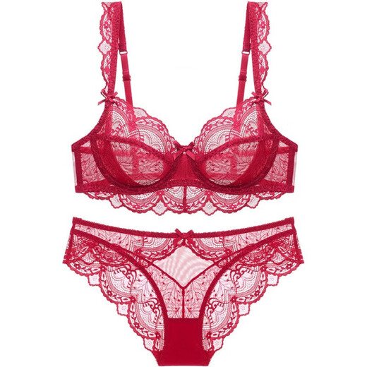 LangSha Red Bra Set Lace Sexy Push-Up Thin Underwear Women Wedding Year of the Horse Qi Ji Red Zodiac Year Bra