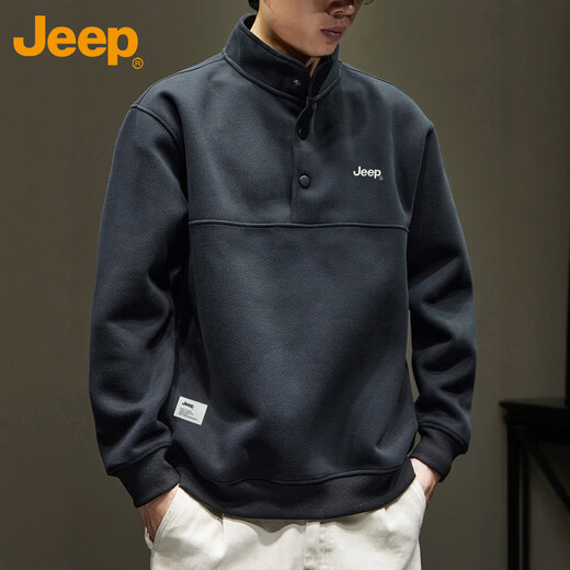 JEEP Jeep sweatshirt men's autumn and winter heavy embroidered bottoming shirt casual trendy tops for men black 3XL