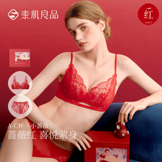 Suji Liangpin Little Rose Soft Support Underwear Women's New Year Red Gift Box Lace Set Sexy Small Breast Push-Up Bra New Year