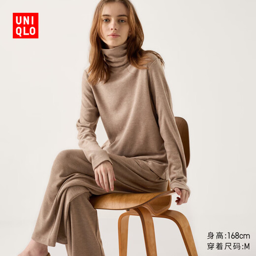 UNIQLO Women's HEATTECH Polar Fleece Two Lapel Pullover/Long Sleeve High Collar 470142 32 Dark Beige M /160/84A