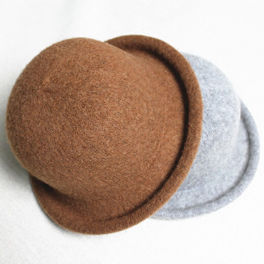 Age-reducing curled small ball top hat for women solid color wool basin hat fisherman hat dome versatile Korean version black adjustable