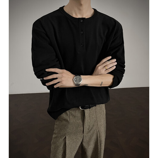 NYING Henry collar German velvet bottoming shirt for men in autumn and winter new fashion brand thickened inner large size loose warm long-sleeved T-shirt dark gray XL (120-140Jin Jin equals 0.5 kg)