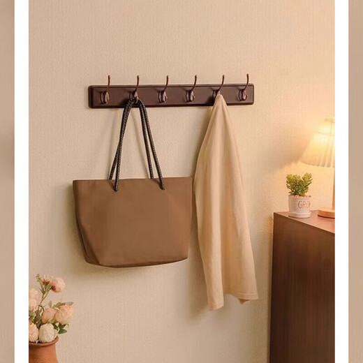 Clothes hanger, wall hanging clothes hook, entrance door, entrance door, rear entrance key, no punching solid wood, walnut color, 6 hooks, strong load-bearing solid wood