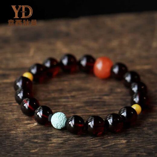 Italy Xidiman Collection Blood Amber Bracelet for Women with Original Mineral Turquoise Pattern Beads Southern Red Spacer Beads Single Circle 10mm