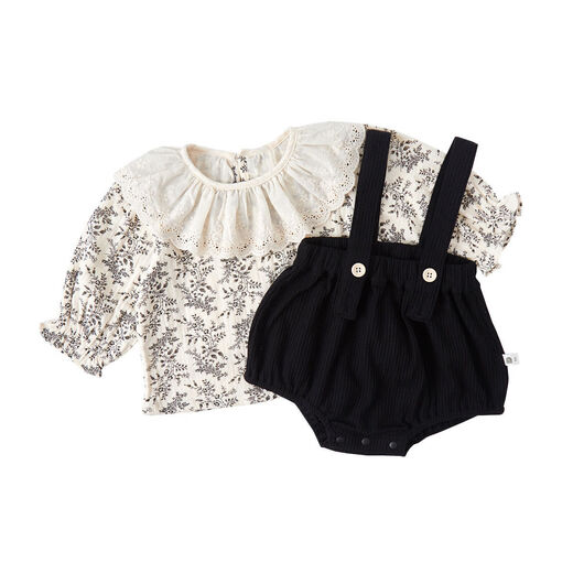 Wujiang Miaopin Baby Autumn Clothes for Girls, Autumn Floral Tops, Overalls, Bags, Sweet and Fashionable Romper Suits, Doll Collar Floral Tops + Overalls, Flower Pants, 66cm 66cm* Approximately 1-4 months, 10-14 Jin Jin is equal to 0.5 kg