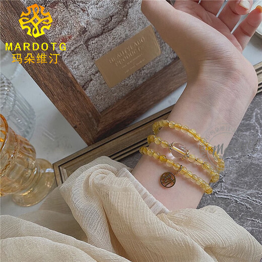 MARDOTG Brazilian Blonde Crystal Three-circle Bracelet Women's Multi-circle Crystal Zodiac Year Buddha Bead Bracelet Blonde Crystal/White Crystal Model