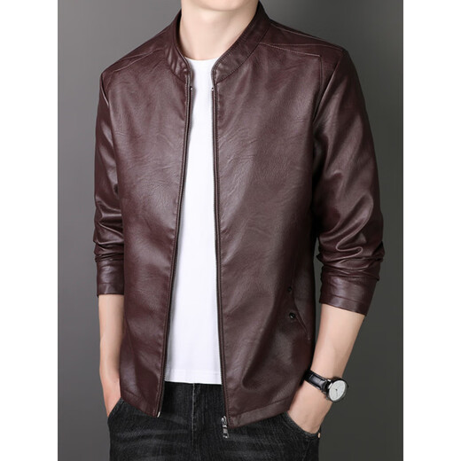ARMANI EXCHANGE Armani genuine leather jacket men's spring and autumn stand-up collar loose leather business casual leather jacket trendy youth machine black (8802) plus velvet 5XL (180-200Jin Jin is equal to 0.5 kg)