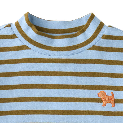 BLUEDOG blue dog autumn and winter Korean imported children's striped long-sleeved T-shirt for boys and girls half-high collar inner top, navy blue 120 cm