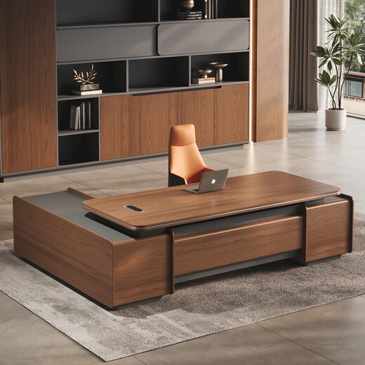 Jiazhi desk boss desk and chair combination new Chinese style retro industrial style high-end office president and chairman executive desk 2.2m single cabinet + 2.4m file cabinet + boss chair