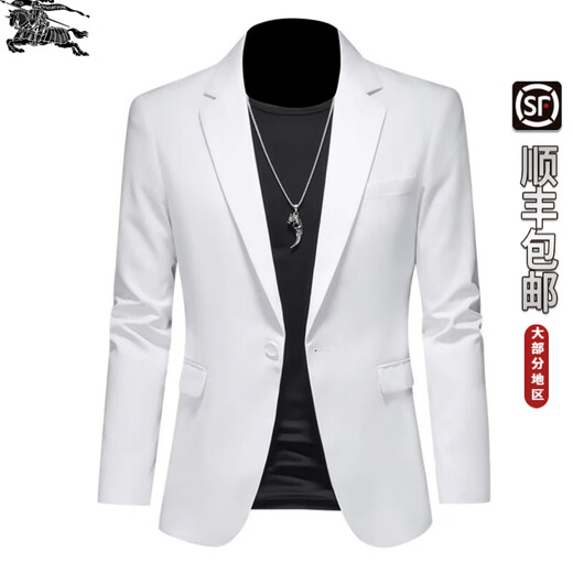 B PRORSUM Burberry Men's White Suit Top Small Suit Jacket Casual Trendy Plus Size Men's Clothes Men's Handsome White S
