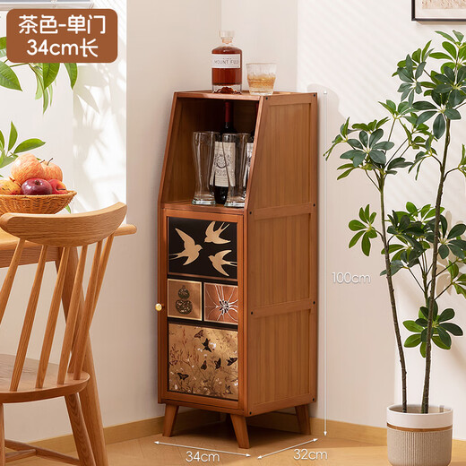 Trojan kitchen side cabinet storage cabinet home floor-to-ceiling cabinet wall-mounted living room antique style storage cabinet wine cabinet tea cabinet antique style inkjet brown - single door 34 long