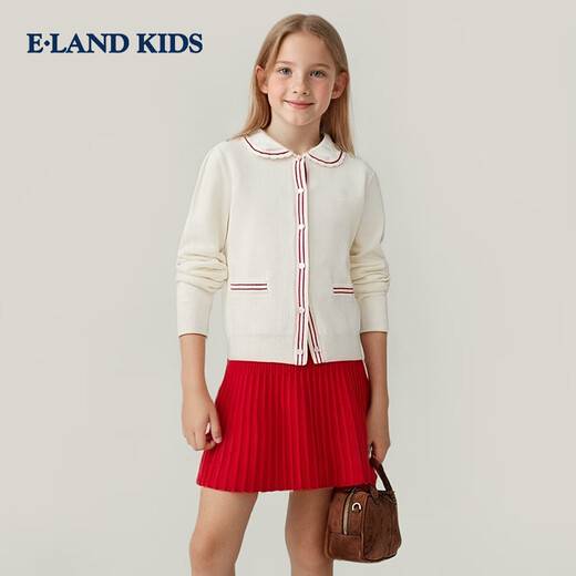 E·LAND KIDS【100%棉】童装女童套装25秋冬新品针织开衫半身裙 Ivory象牙白/39 110