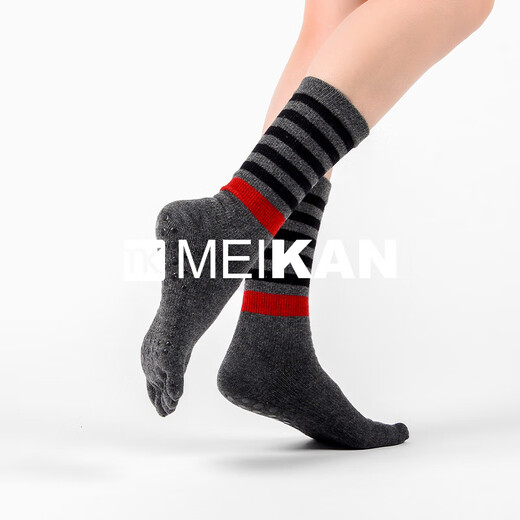 Meikan yoga socks, mid-calf socks, sliding socks, sports socks, long socks, toe socks, Pilates socks, black*2