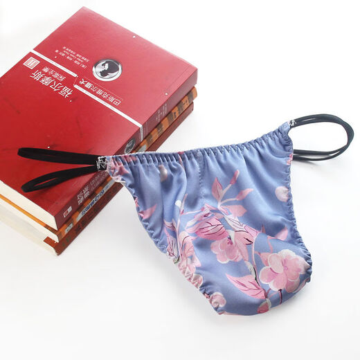 Silk low-waist men's underwear, personalized and trendy thong, mulberry silk stretch sexy double T-pants with U convex bag, white L