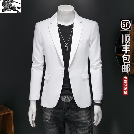 B PRORSUM Burberry Men's White Suit Top Small Suit Jacket Casual Trendy Plus Size Men's Clothes Men's Handsome White S