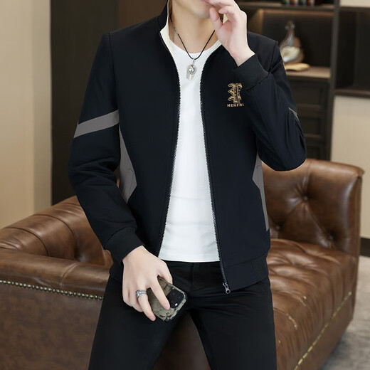 Semir Men's Autumn Stand Collar Slim Fit Handsome Fashion Jacket Korean Style Trendy Versatile Jacket Fashion Men's Handsome Top 1-2-113 Black Gray 3XL