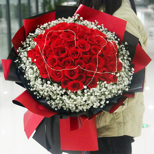 Youke Jade Flower Express Red Rose Bouquet Confessing Love to Girlfriend and Wife Birthday Gift Nationwide Delivery 33 Red Rose Bouquet Queen Style