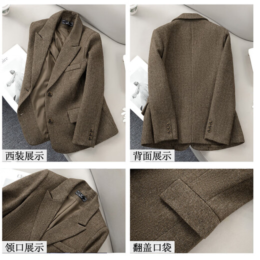 Chenfu woolen suit jacket for women in autumn and winter, small, fashionable, casual, retro temperament, high-end, thickened wool suit, two-button green suit XL, recommended 110-120 Jin Jin equals 0.5 kg