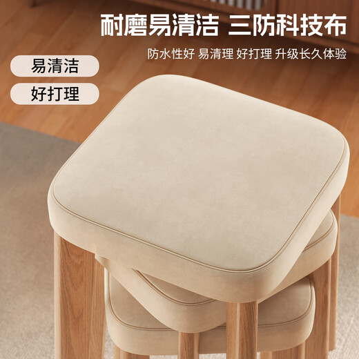 Fantasy solid wood dining chairs stackable soft-covered stools household dining tables and chairs simple wooden dressing stools chairs leisure chairs flat soft-covered walnut + dark green - oil wax leather solid wood legs