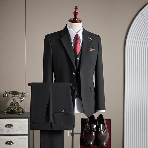 FZPT light luxury trendy brand suit suit for men 2025 autumn and winter new high-end business fashion slim two-piece single-breasted suit medium gray suit + trousers 3XL recommended 150-165Jin Jin equals 0.5 kg