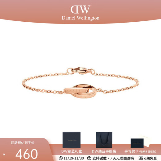 Daniel Wellington DW Necklace Women's Small Double Ring Simple Light Luxury Niche Design Clavicle Chain Birthday Gift for Girlfriend Rose Gold Bracelet 185mm-DW00400162