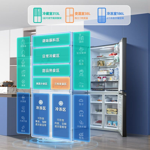 MeiLing mirror small apricot 502/410 liter air-cooled frost-free active sterilization first-level energy-saving French refrigerator 532 gray cross door BCD-532WP9CXZ