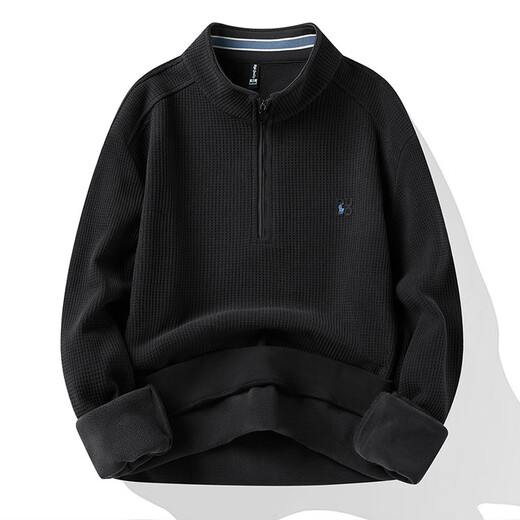 nasawassup轻奢半拉链卫衣男士秋冬季加绒加加厚立领长袖上衣服休闲保暖外套 黑色 XL 52