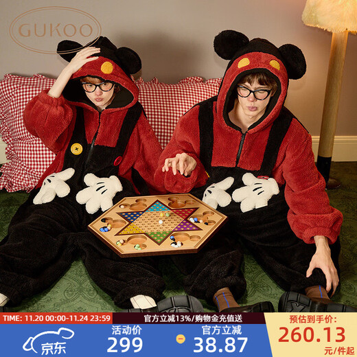 Gukoo Couple Pajamas Winter Disney Co-branded Plush Warm Women's Pajamas Men's Home Clothing Jumpsuit D Mickey Couple Style Jumpsuit L Men
