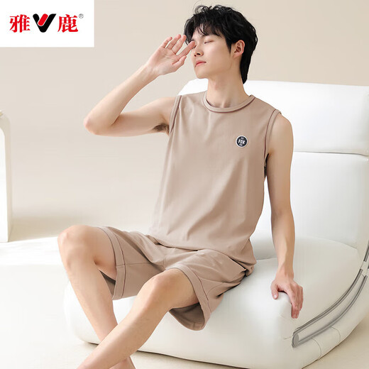 雅鹿简约纯棉新款睡衣男士全棉薄款夏季无袖背心短裤舒适家居服可外穿 OMM13658男 XL -