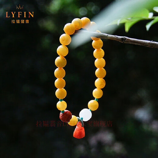 Layun Feiyin beeswax bracelet for women original ethnic style southern red agate lotus pendant and Hetian jade with beads Valentine's Day gift 8mm (with certificate)