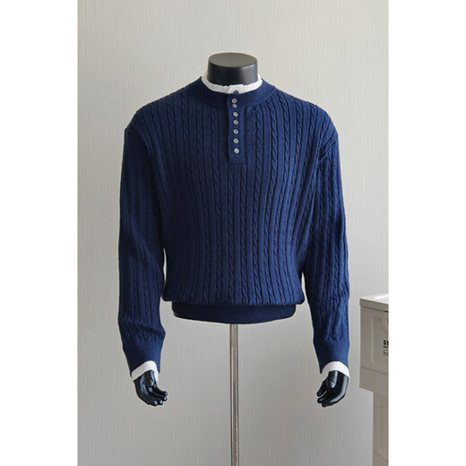 BULLDAMAN old money style Henry collar fake two-piece sweater for men winter new casual commuter style bottoming sweater dark gray S