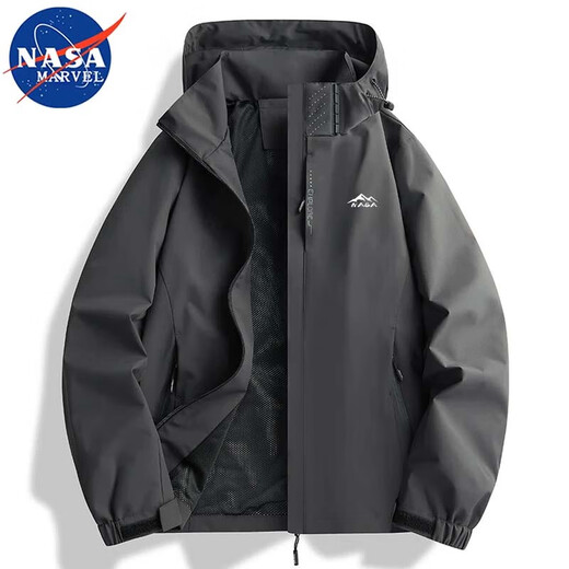 NASA MARVEL jacket men's spring and autumn trendy brand jacket long-sleeved hooded trendy loose sports couple model black XL