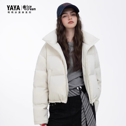 YAYA Ju Jingyi's same style 2025 winter new all-match short women's solid color stand collar down jacket YZ black M