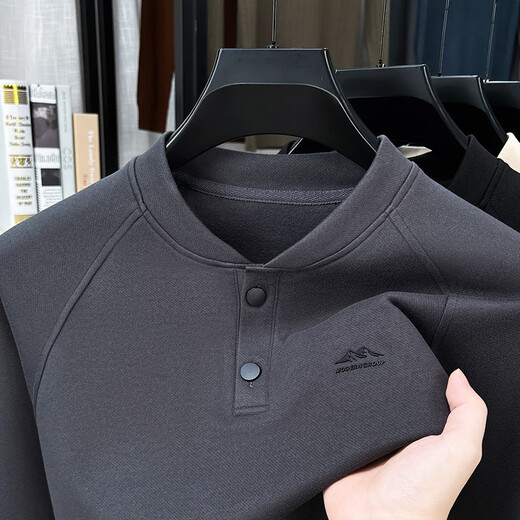 GOLDLION G+Goldlion broken code 2026 German velvet two-button Henry collar sweatshirt men's autumn and winter new casual pullover loose khaki M (recommended 95-110Jin Jin is equal to 0.5 kg)