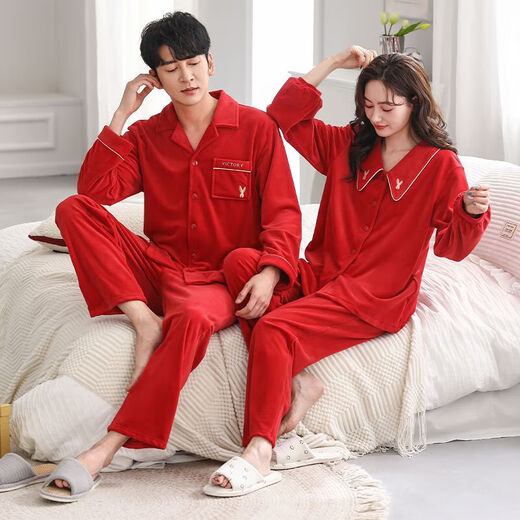 Victoria style pajamas wedding newlyweds couple set red island velvet autumn and winter men's and women's zodiac year couple's pajamas winter MZD male 2663 female 1663 M female + male L