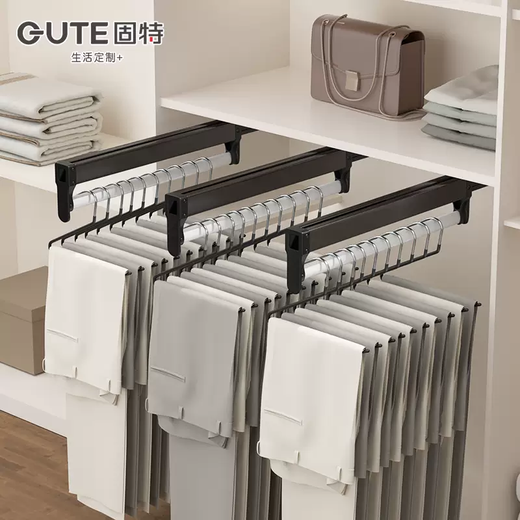 Yusenyi Goode trouser rack telescopic slide rail top-mounted pull-out trouser drawer wardrobe with built-in household storage and hanging trousers hardware accessories B style white damping cabinet 31cm deep