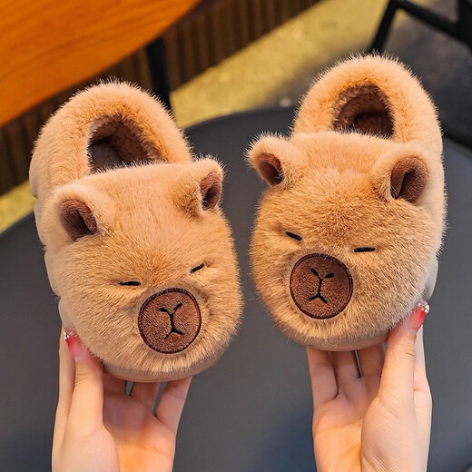 HG children's cotton slippers 6-12 years old with heel included for autumn and winter for boys and girls, warm plus velvet and thickened baby cotton shoes with full heel included, size 26/27 (shoe inner length 16CM)