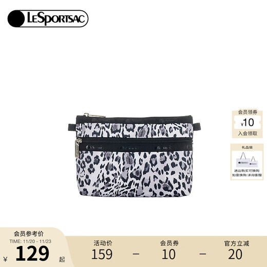 LeSportsac new CLASSIC series fashionable leopard print retro compartment storage bag clutch bag cloud spotted fog leopard