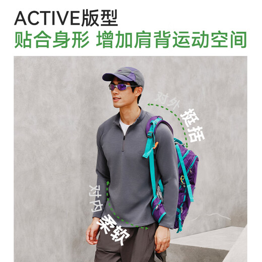 Made in Tokyo 25 autumn and winter men's merino wool plus fleece T-shirt warm, sweat-absorbent and deodorizing sports long-sleeved black XL