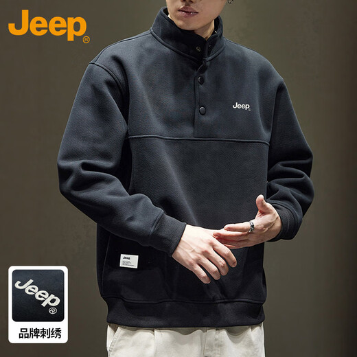 JEEP Jeep sweatshirt men's autumn and winter heavy embroidered bottoming shirt casual trendy tops for men black 3XL