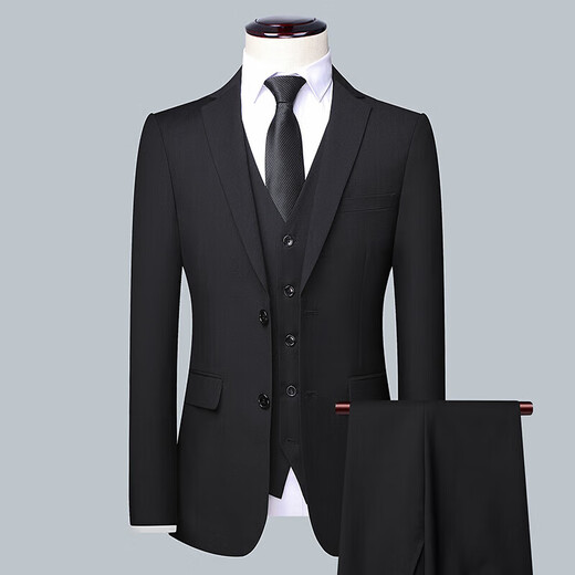 MONTAGUT men's high-end suit men's business slim professional formal suit three-piece groom's wedding dress black (suit + vest + trousers) three-piece suit S 165 (weight 90-110)