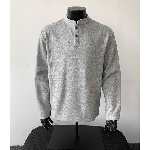 Henry collar men's half turtleneck long sleeve t-shirt autumn boxy fashion brand heavyweight clean gray transport gray L L