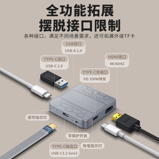 OLYSONM.2 magnetic hard drive expansion dock NVMe 2230 mobile solid state drive box 4K video direct recording suitable for Apple 17 direct connection external camera card reader HDIM high-definition screen projection multi-port expansion M.2 2230 flash transmission + real-time direct recording