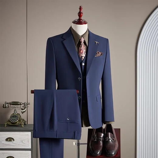 FZPT light luxury trendy brand suit suit for men 2025 autumn and winter new high-end business fashion slim two-piece single-breasted suit medium gray suit + trousers 3XL recommended 150-165Jin Jin equals 0.5 kg