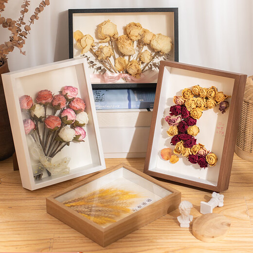 Haofanjie dried flower photo frame hollow photo frame three-dimensional picture frame empty frame flowers and shells 8-inch immortal flower 3cm specimen frame display walnut 8-inch hollow 3cm 17*22cm