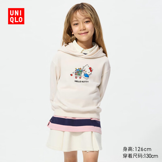 优衣库童装女童UT Sanrio连帽卫衣长袖凯蒂猫运动衫480021 01 乳白色 120