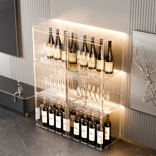 Yusenyi wine cabinet display cabinet home with glass cabinet living room wall cabinet storage cabinet second generation six-sided hard acrylic board 5 grids with lights single door