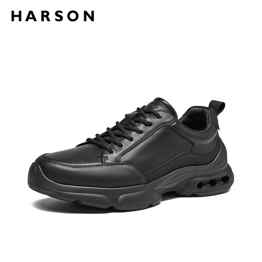 Hazen genuine leather men's shoes, autumn and winter velvet sports leather shoes, men's all-match heightening thick sole first layer cowhide men's business casual shoes, black 42 standard leather shoe size