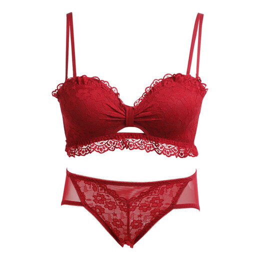La Chapelle Wireless Small Breast Push Up Sexy Lace Underwear Women's Birthday Red Latex Bra Set Birthday Gift